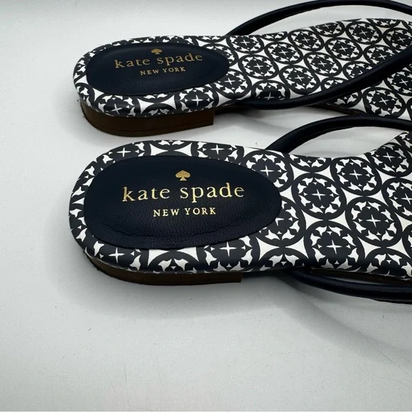 Kate Spade Mystic Bow Flats Sandals Navy White - Picture 6 of 8